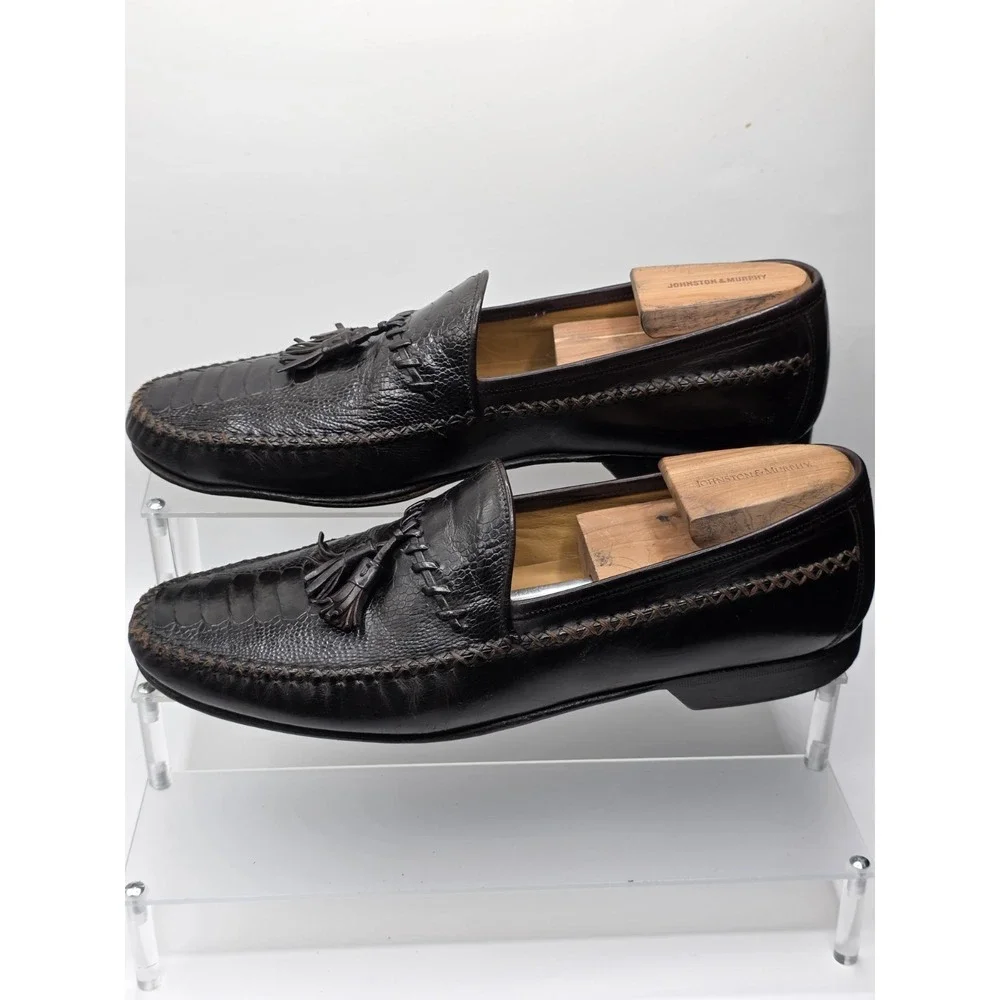 Johnston & Murphy Italian Woven Tassel Loafers 11 M Handcrafted PS Italy Cognac